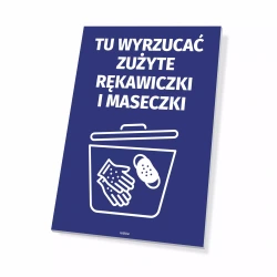 Tabliczka na kosz - Tu wyrzucać zużyte rękawiczki i maseczki
