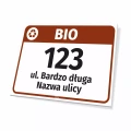Tabliczka oznaczenie kosza - BIO, ulica, numer domu