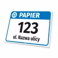 Tabliczka oznaczenie kosza - papier, ulica, numer domu