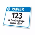 Tabliczka oznaczenie kosza - papier, ulica, numer domu