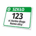 Tabliczka oznaczenie kosza - szkło, ulica, numer domu