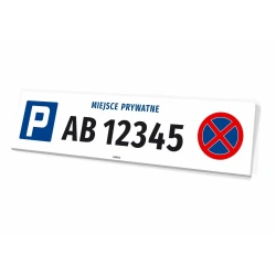 Tabliczka parkingowa 50x12 cm: numer rejestracyjny, miejsce prywatne