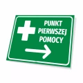 Tabliczka: punkt pierwszej pomocy, kierunek w prawo