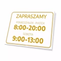 Tabliczka: zapraszamy z dniami i godzinami handlu