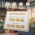 Tabliczka: zapraszamy z dniami i godzinami handlu
