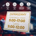 Tabliczka: zapraszamy z dniami i godzinami handlu