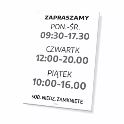 Tabliczka - zapraszamy z personalizacją dni, godzin handlu